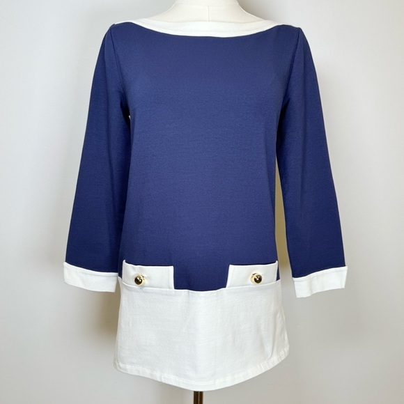 kate spade Tops - Kate Spade ‘Mazie’ Cotton Tunic Top Navy White Boatneck Women’s Size Small